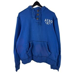 Mens Y2K Aeropostale New York Mall Core Paint Splatter Blue Hoodie Size XL